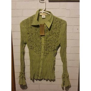 Cathaya Medium Womens Shirt Green Long Sleeve Button Down